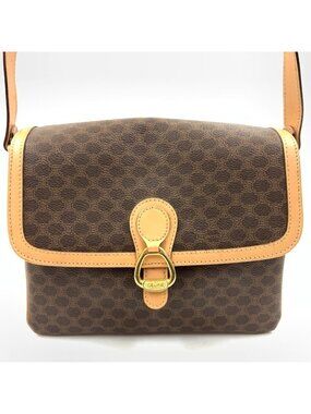 Celine Vintage Macadam Shoulder Bag Brown